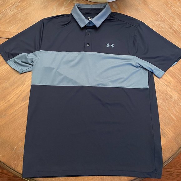 Under Armour Loose Men's LARGE Navy/Baby Blue Golf Polo - Picture 1 of 2